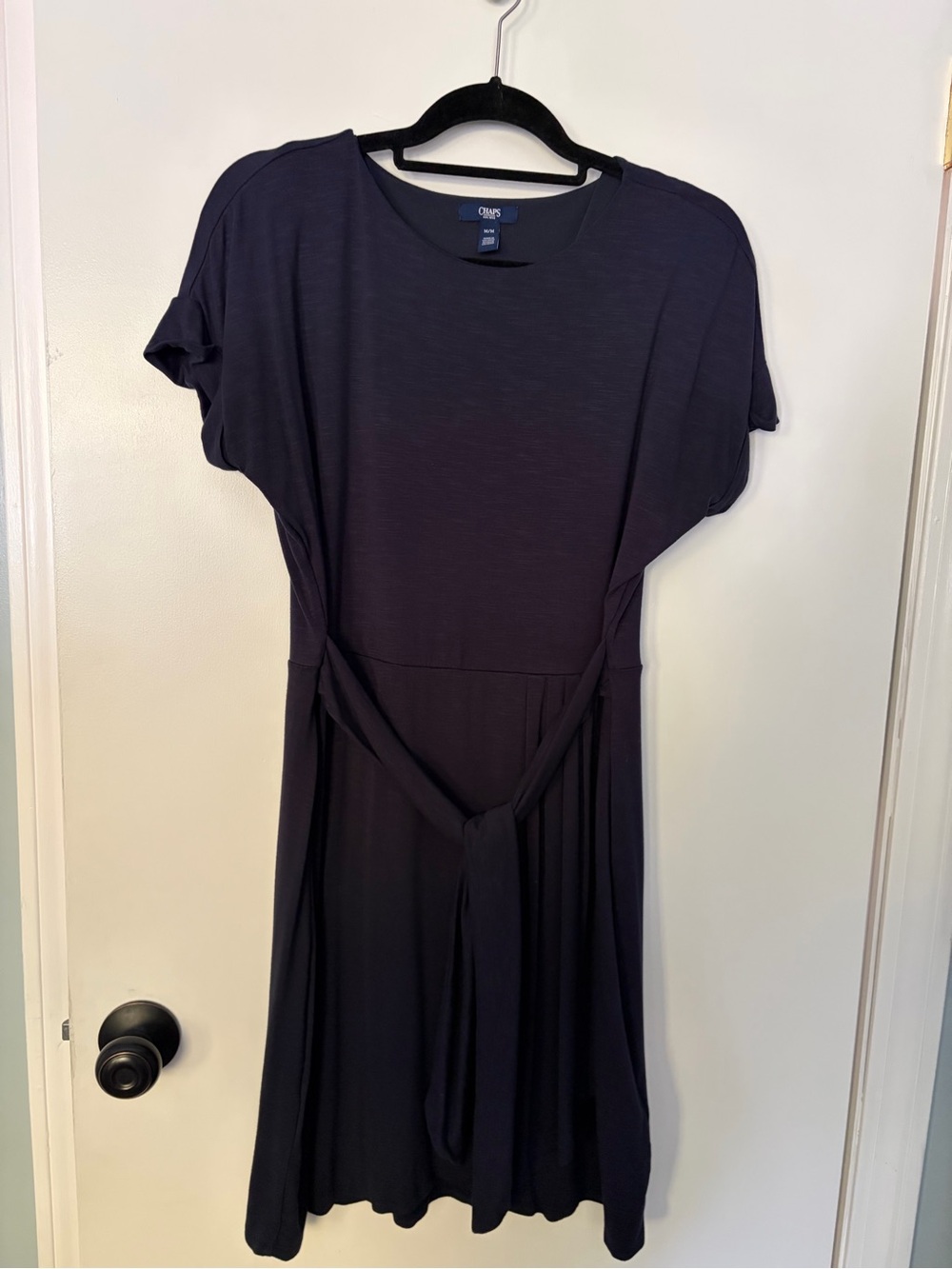 Chaps Women's Navy Midi Tie-Waist Dress